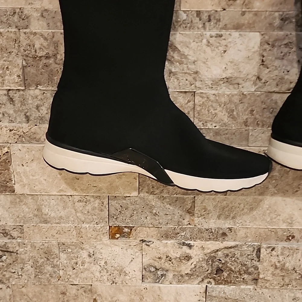 Zara Over-the-Knee Fabric  Black & White Sneakers